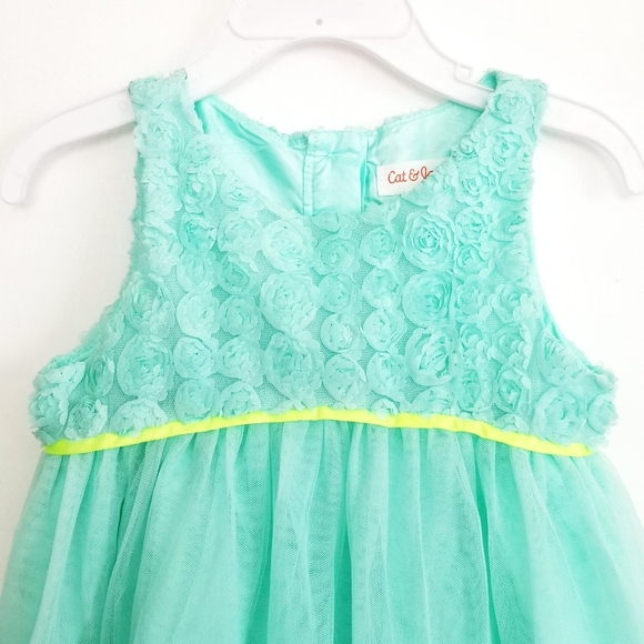 NEW Cat & Jack Mint Green Girl's Dress Empire Waist Rosette Dress Size 2T Nwot - Picture 2 of 7
